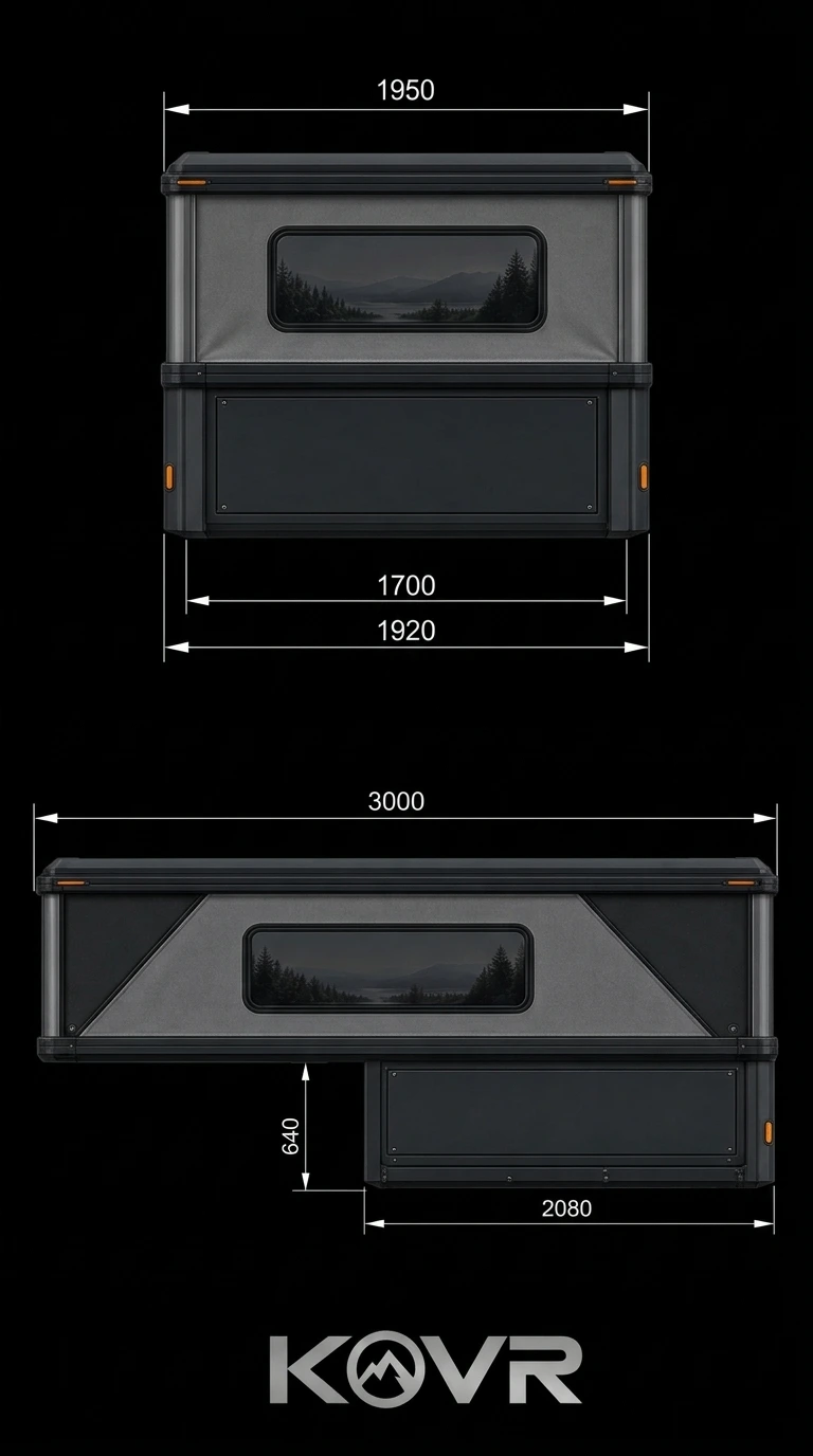 KOVR drawings: 1950 × 3000 mm overall, 1920 × 2080 mm base