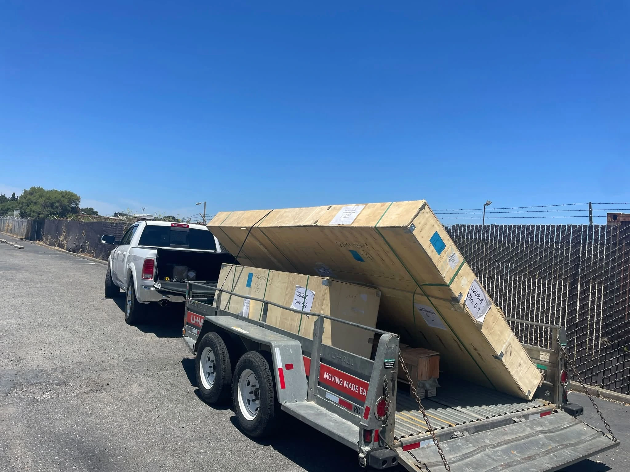 KOVR wooden crates on a trailer